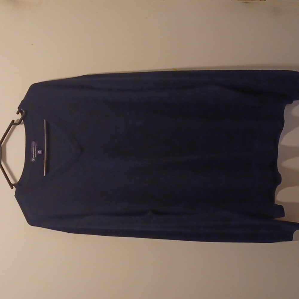 Merino Wool Navy V‑Neck Sweater